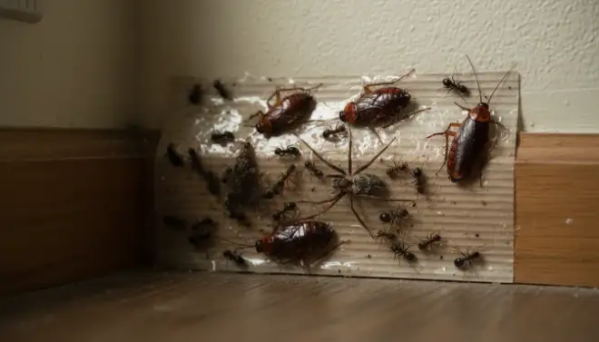 Armadilha adesiva com insetos capturados, recurso usado no monitoramento de pragas